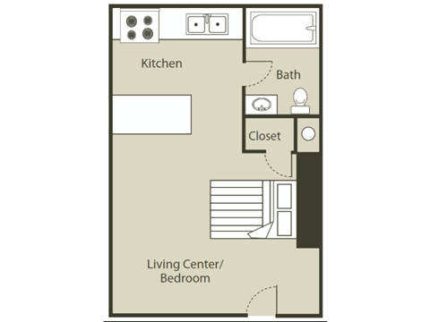 Floor plan for studio, 1 bath, 336 sqft